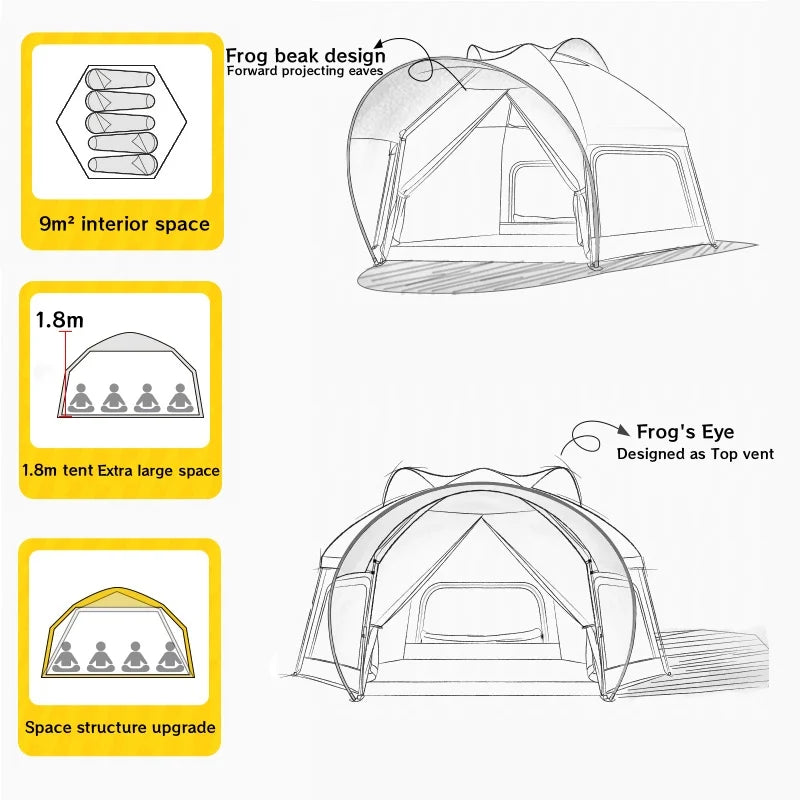 Hexagon Tent Design Huge Frog Tent Rainproof Double Layer