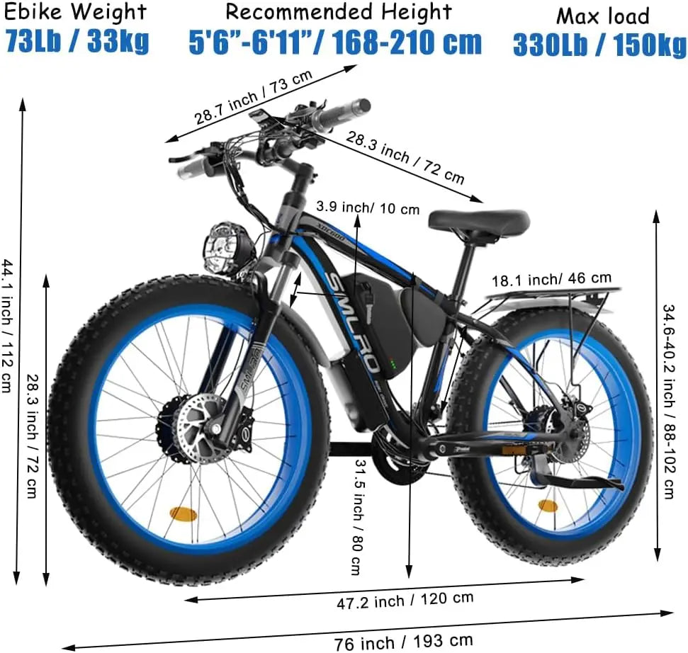 Electric Bike for Adults Women Men 26Inch Dual Motor 48V 23AH Battery