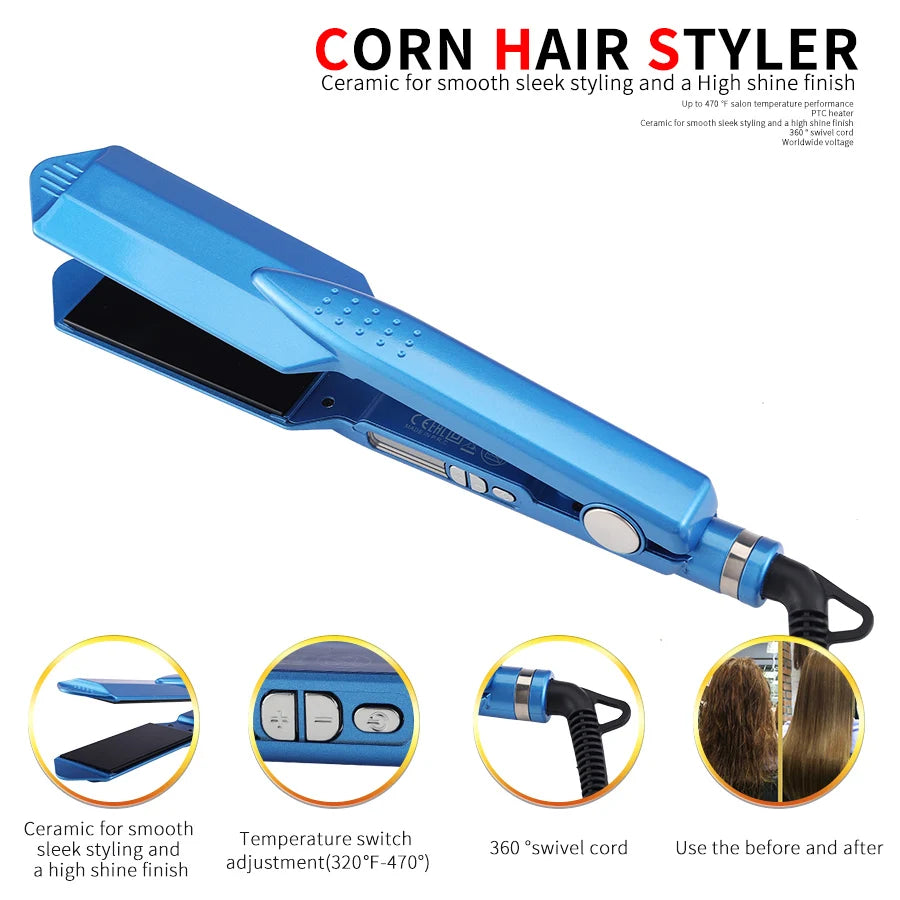 Wide Titanium Flat Iron for Professional Hair Straightening