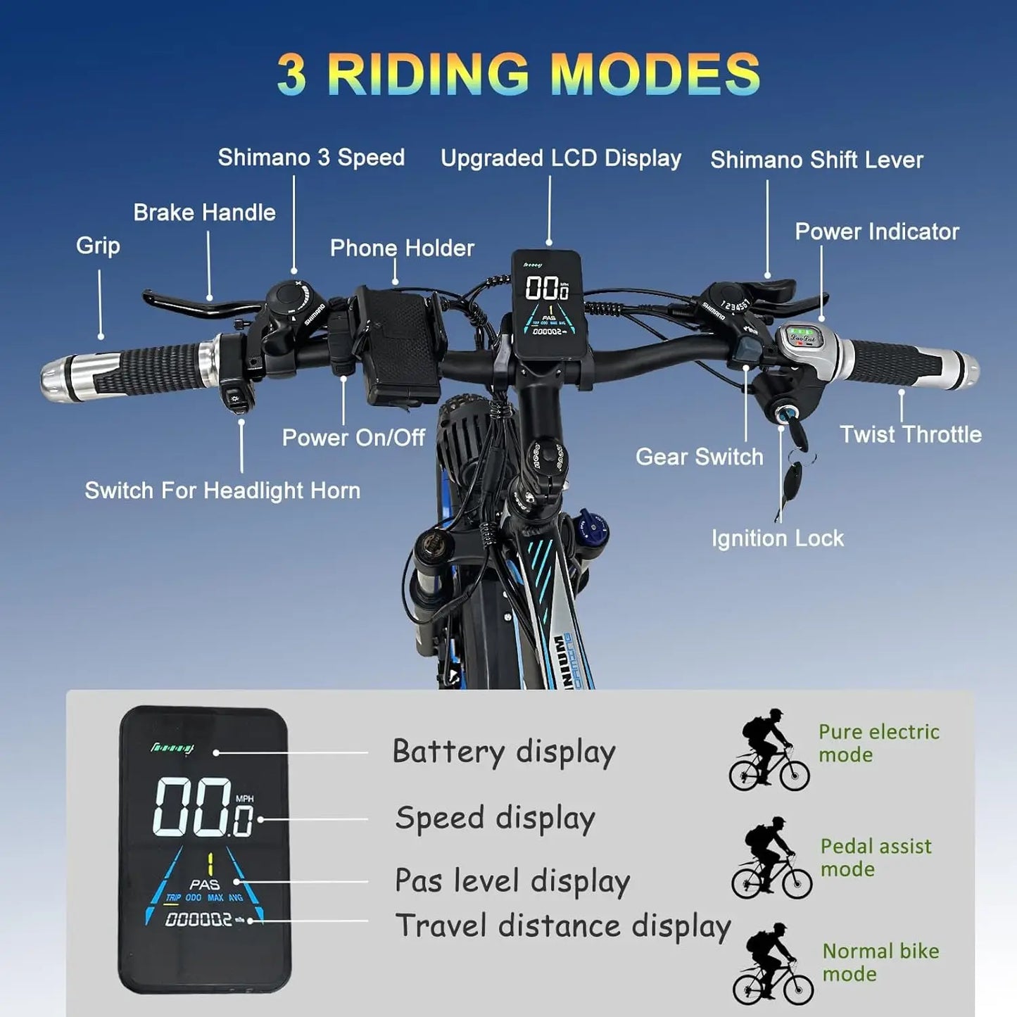 Electric Bike for Adults Women Men 26Inch Dual Motor 48V 23AH Battery