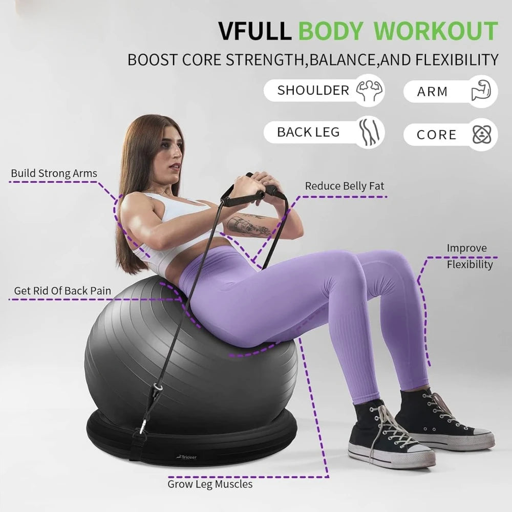 Yoga Ball Chair Exercise with Base & Bands