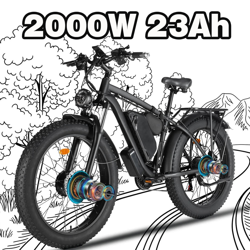 Electric Bike for Adults Women Men 26Inch Dual Motor 48V 23AH Battery