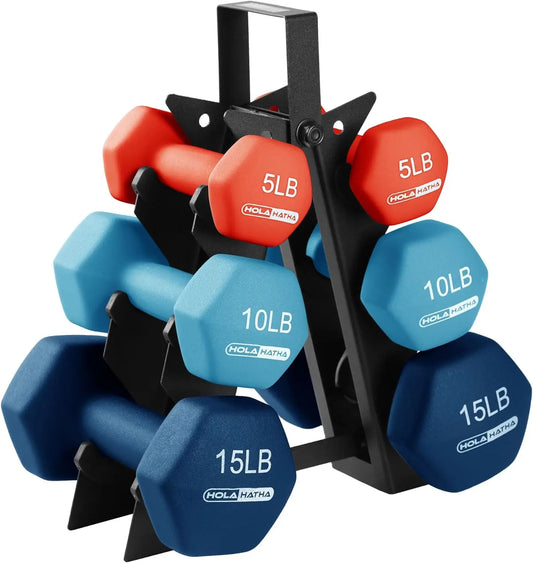 Neoprene Dumbbell Free Hand Weight Set with Storage Rack