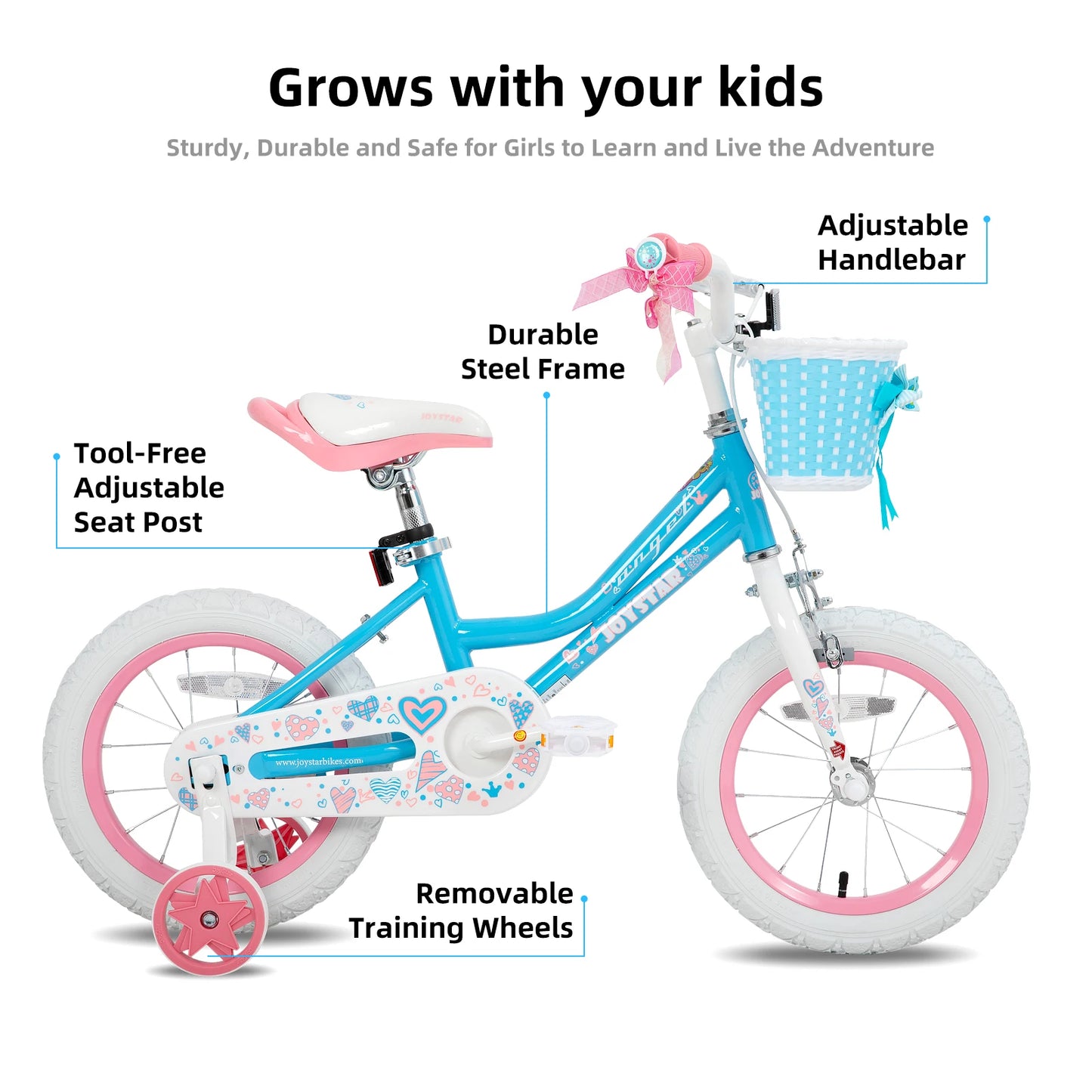 Girls Bike with Basket & Training Wheels, Foot Break