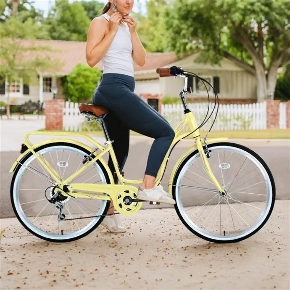 7 Speeds Steel Frame City Bike Commuter Bike for Women, Men, Seniors