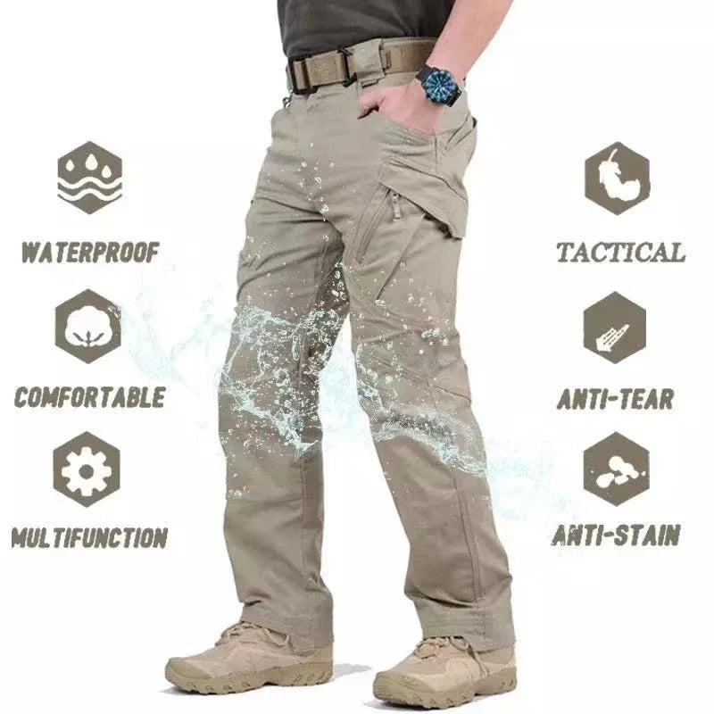 Mens Waterproof Cargo Pants Elastic Multiple Pocket Outdoor Joggers